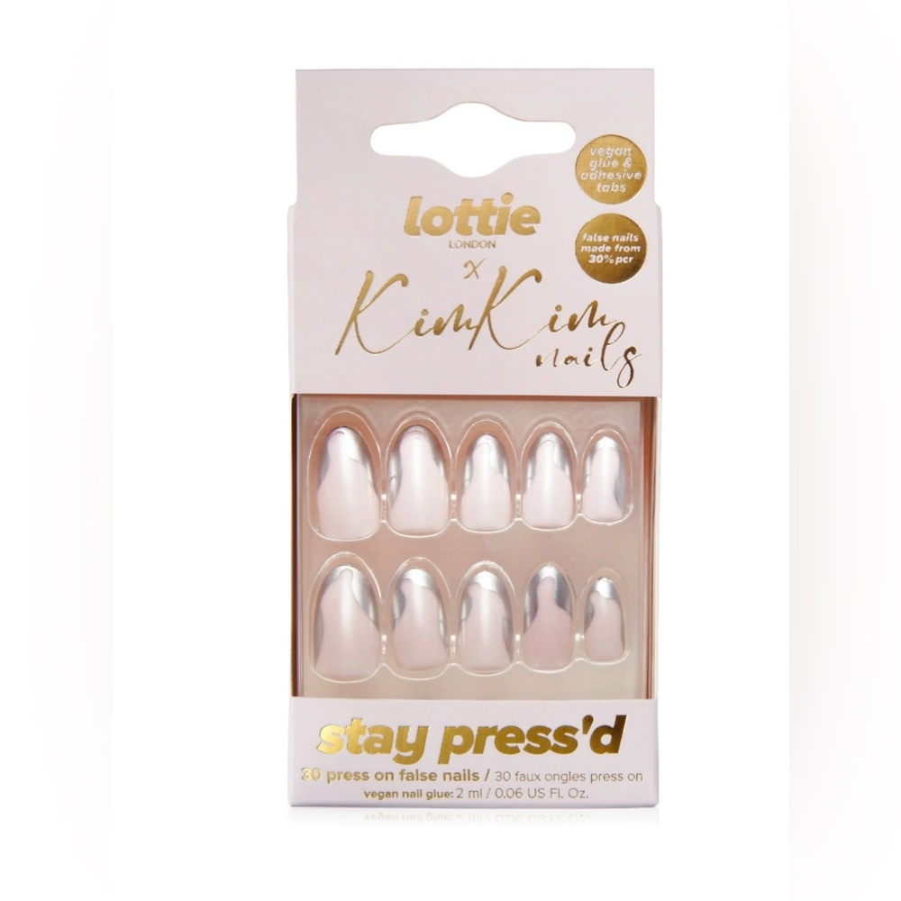 Lottie x Kim Kim Press on Nails, Groovy Chrome, Almond Shape, 30 False Nails